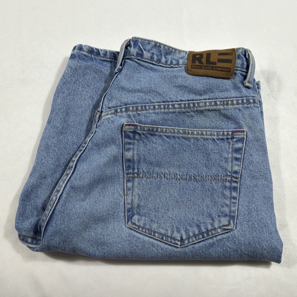 Vintage Polo Jeans Co Denim Banner Shorts Mens 33x11‎ Grunge Y2K Baggy Hip Hop